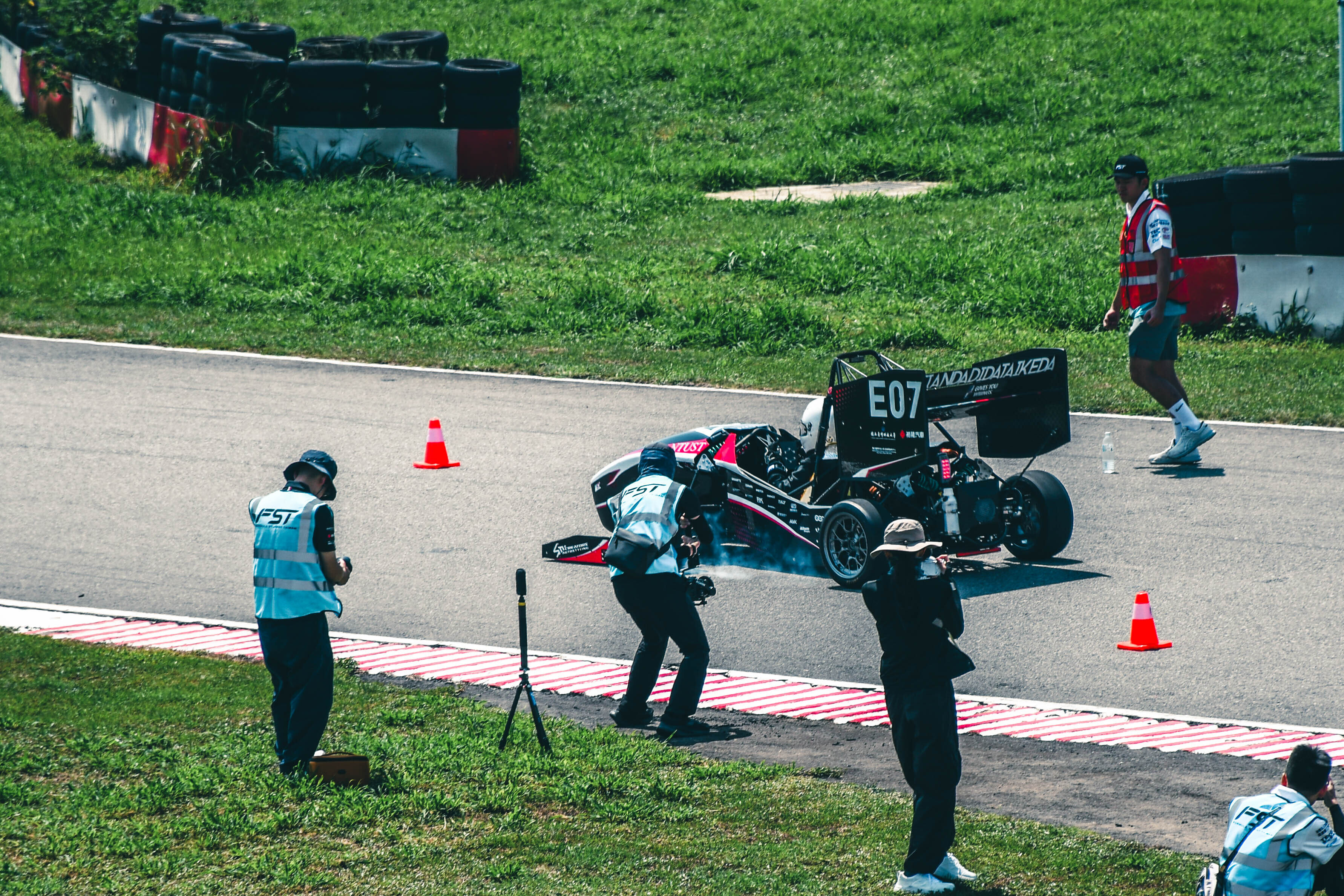 The vehicle undergoes a braking test.