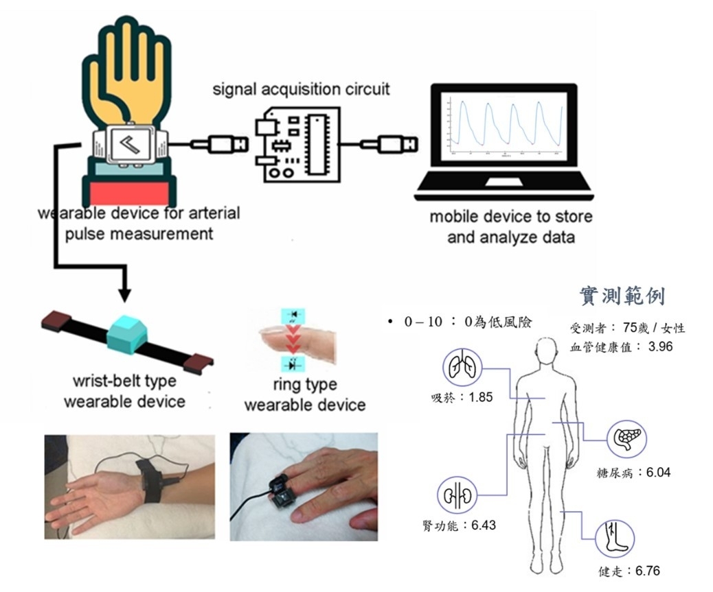 Professor Hsin Hsiu from the Graduate Institute of Biomedical Engineering at Taiwan Tech has developed AI smart wearable devices, including wristbands and rings, which measure changes in vascular pulse waves and can simultaneously identify risks for multiple diseases.